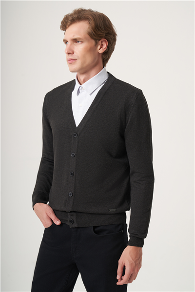 Füme V Yaka Uzun Kol Örme Comfort Fit Pamuklu Hırka Triko 1012265016