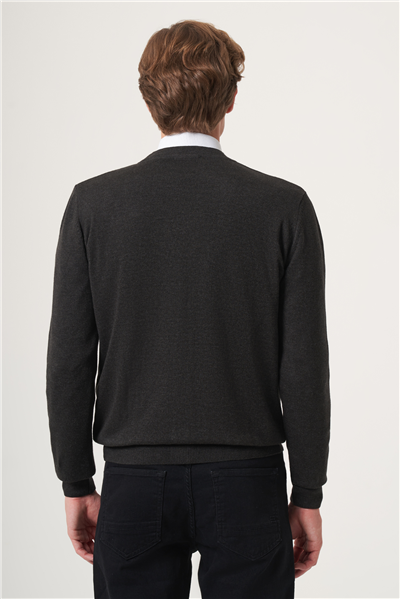 Füme V Yaka Uzun Kol Örme Comfort Fit Pamuklu Hırka Triko 1012265016