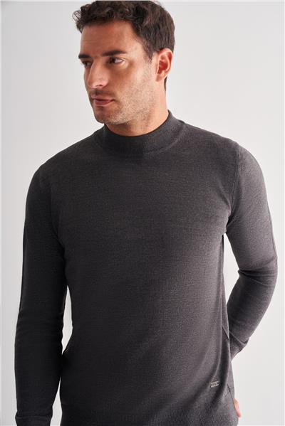 Füme Yarım Balıkçı Yaka Cepsiz Comfort Fit Classic Yünlü Triko Kazak 1012255001