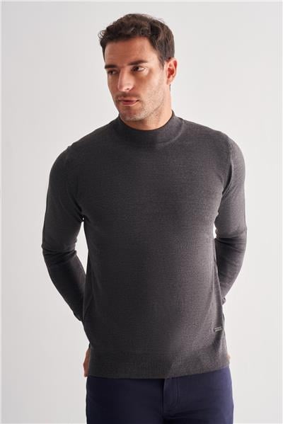 Füme Yarım Balıkçı Yaka Cepsiz Comfort Fit Classic Yünlü Triko Kazak 1012255001