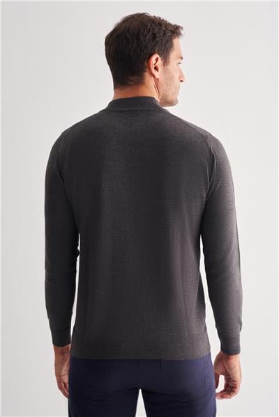 Füme Yarım Balıkçı Yaka Cepsiz Comfort Fit Classic Yünlü Triko Kazak 1012255001