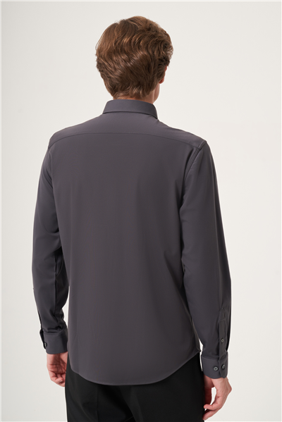 Füme Yumuşak Yaka Örme Performans Slim Fit Esnek Gömlek 1004265170