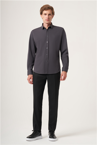 Füme Yumuşak Yaka Örme Performans Slim Fit Esnek Gömlek 1004265170
