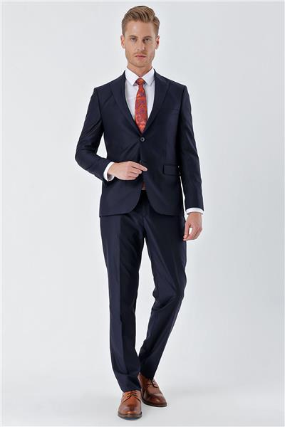 Lacivert Gabardin Kırlangıç Yaka Astarlı 6 Drop Slim Fit Dar Kesim Basic Takım Elbise 1001235011
