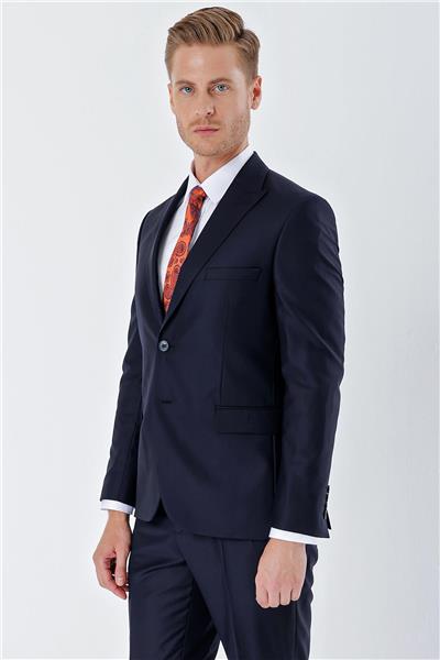 Lacivert Gabardin Kırlangıç Yaka Astarlı 6 Drop Slim Fit Dar Kesim Basic Takım Elbise 1001235011