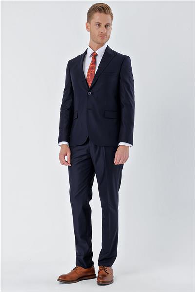 Lacivert Gabardin Kırlangıç Yaka Astarlı 6 Drop Slim Fit Dar Kesim Basic Takım Elbise 1001235011