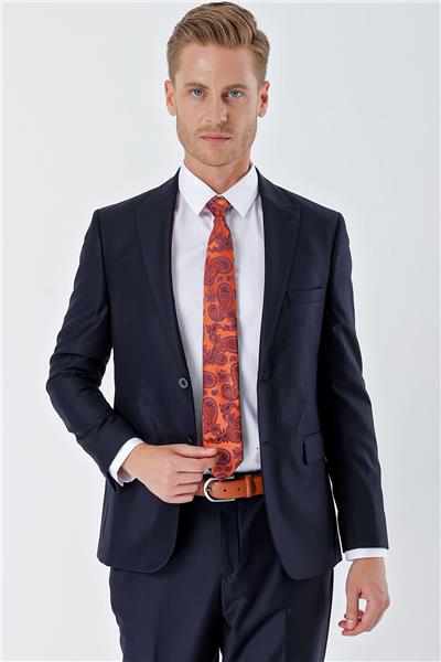 Lacivert Gabardin Kırlangıç Yaka Astarlı 6 Drop Slim Fit Dar Kesim Basic Takım Elbise 1001235011
