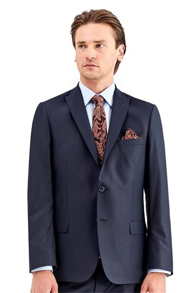 Lacivert Gabardin Kırlangıç Yaka Astarlı 6 Drop Slim Fit Dar Kesim Takım Elbise 1001220011