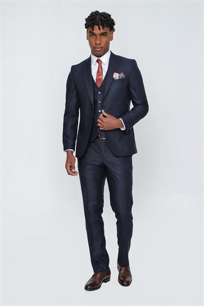 Koyu Lacivert Gabardin Kırlangıç Yaka Yelekli 6 Drop Slim Fit Takım Elbise 1001225176