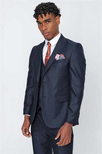 Koyu Lacivert Gabardin Kırlangıç Yaka Yelekli 6 Drop Slim Fit Takım Elbise 1001225176