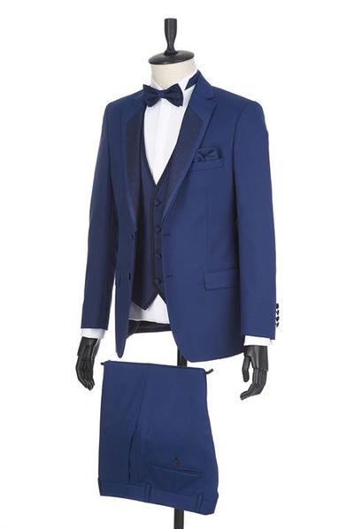 Lacivert Gabardin Mono Yaka Astarlı Yelekli 6 Drop Slim Fit Dar Kesim Smokin Damatlık 1001190166