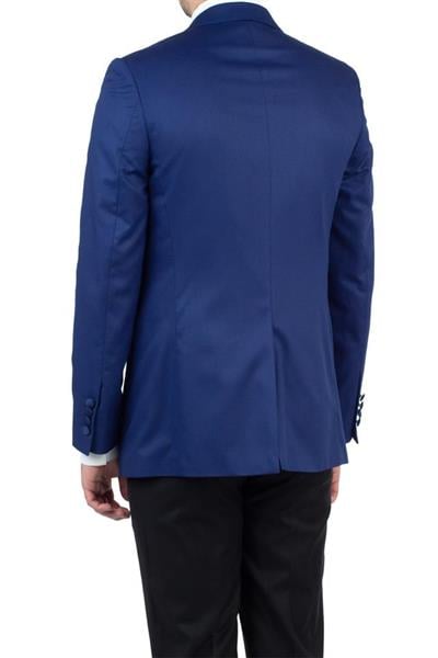 Lacivert Gabardin Mono Yaka Astarlı Yelekli 6 Drop Slim Fit Dar Kesim Smokin Damatlık 1001190153