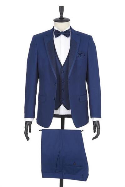 Lacivert Gabardin Mono Yaka Astarlı Yelekli 6 Drop Slim Fit Dar Kesim Smokin Damatlık 1001190166