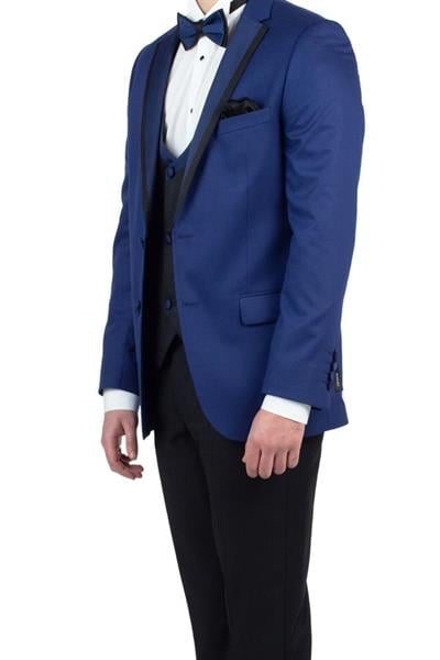 Lacivert Gabardin Mono Yaka Astarlı Yelekli 6 Drop Slim Fit Dar Kesim Smokin Damatlık 1001190153