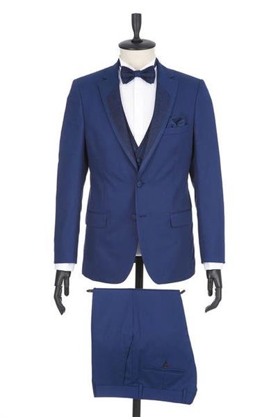 Lacivert Gabardin Mono Yaka Astarlı Yelekli 6 Drop Slim Fit Dar Kesim Smokin Damatlık 1001190166