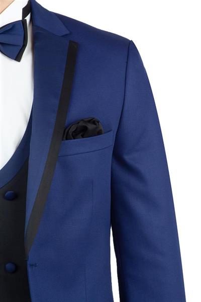 Lacivert Gabardin Mono Yaka Astarlı Yelekli 6 Drop Slim Fit Dar Kesim Smokin Damatlık 1001190153