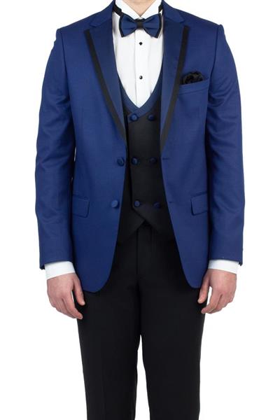 Lacivert Gabardin Mono Yaka Astarlı Yelekli 6 Drop Slim Fit Dar Kesim Smokin Damatlık 1001190153