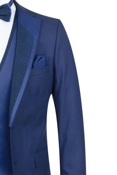 Lacivert Gabardin Mono Yaka Astarlı Yelekli 6 Drop Slim Fit Dar Kesim Smokin Damatlık 1001195166