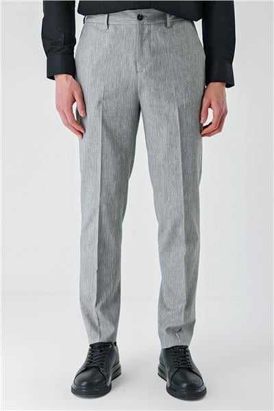 Gri Keten Lastikli Yandan Cepli Casual Slim Fit Jogger Pantolon 1003240103