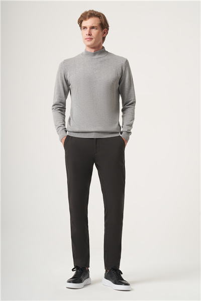 Gri Balıkçı Yaka Uzun Kol Örme Comfort Fit Pamuklu Kazak 1012265001