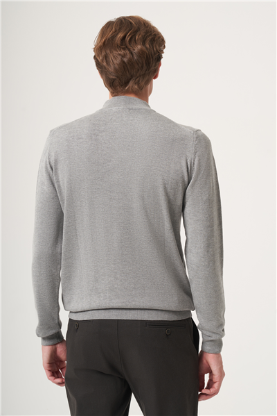 Gri Balıkçı Yaka Uzun Kol Örme Comfort Fit Pamuklu Kazak 1012265001