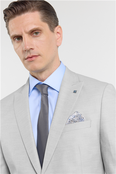 Gri - Beyaz Kılıç Yaka Düz Armürlü 6 Drop Slim Fit Esnek Takım Elbise 1001260163
