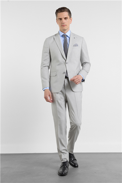Gri - Beyaz Kılıç Yaka Düz Armürlü 6 Drop Slim Fit Esnek Takım Elbise 1001260163