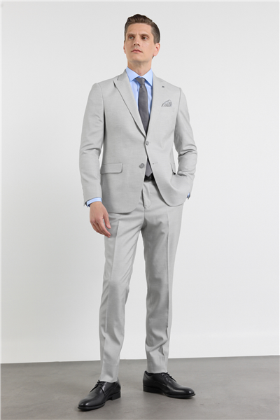 Gri - Beyaz Kılıç Yaka Düz Armürlü 6 Drop Slim Fit Esnek Takım Elbise 1001260163