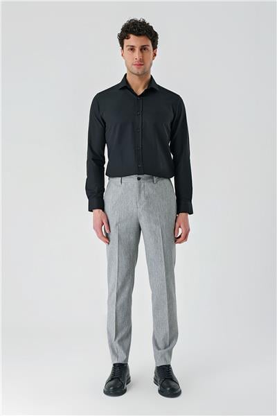 Gri Keten Lastikli Yandan Cepli Casual Slim Fit Jogger Pantolon 1003240103