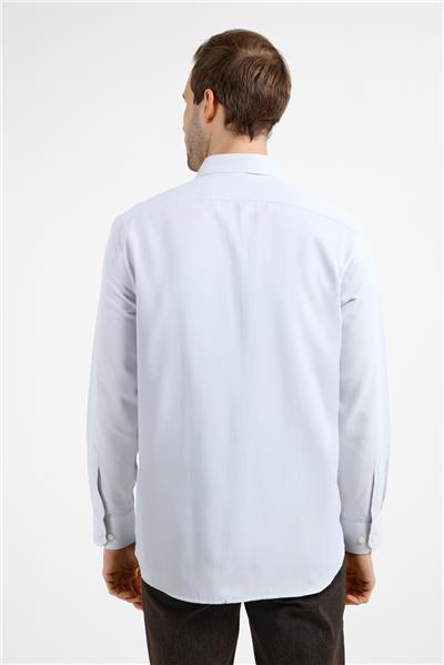 Gri Çizgili Desen Sert Yaka Uzun Kol Cepli Comfort Fit Pamuklu Gömlek 1004255268