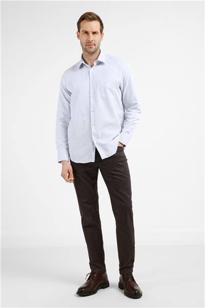 Gri Çizgili Desen Sert Yaka Uzun Kol Cepli Comfort Fit Pamuklu Gömlek 1004255268