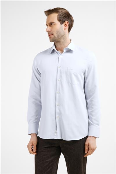 Gri Çizgili Desen Sert Yaka Uzun Kol Cepli Comfort Fit Pamuklu Gömlek 1004255268