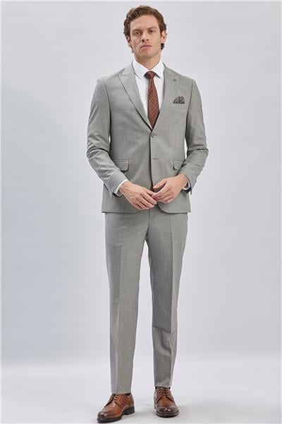 Gri Çizgili Kırlangıç Yaka Astarlı 6 Drop Slim Fit Dar Kesim Takım Elbise 1001240175