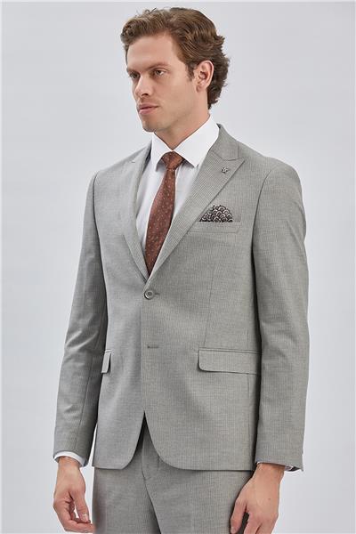 Gri Çizgili Kırlangıç Yaka Astarlı 6 Drop Slim Fit Dar Kesim Takım Elbise 1001240175