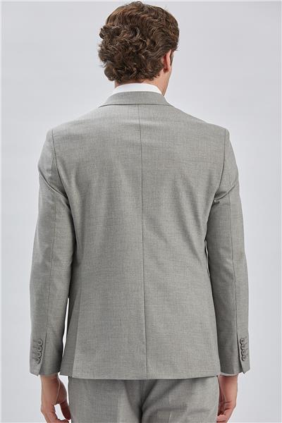 Gri Çizgili Kırlangıç Yaka Astarlı 6 Drop Slim Fit Dar Kesim Takım Elbise 1001240175