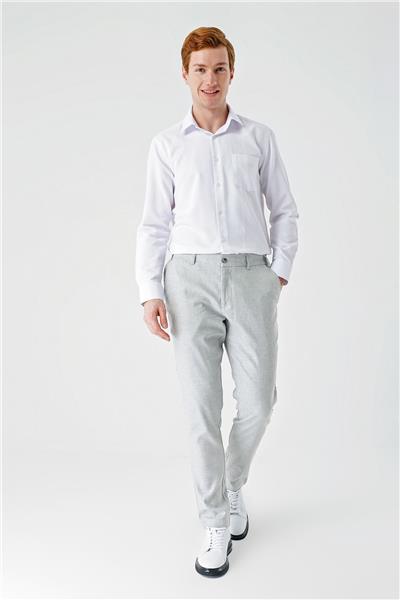 Gri Keten Lastikli Yandan Cepli Casual Comfort Fit Jogger Pantolon 1003240159
