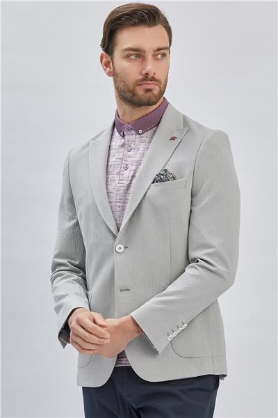 Gri Desenli Kırlangıç Yaka Likralı 6 Drop Slim Fit Dar Kesim Casual Ceket 1002240155