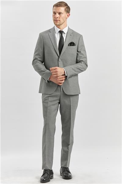 Gri Desenli Mono Yaka Astarlı 6 Drop Slim Fit Dar Kesim Takım Elbise 1001240174