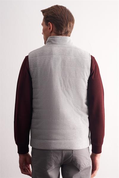 Gri Dik Yaka Fermuarlı Casual Slim Fit Kapitone Yelek 1009255103