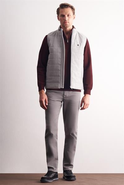 Gri Dik Yaka Fermuarlı Casual Slim Fit Kapitone Yelek 1009255103