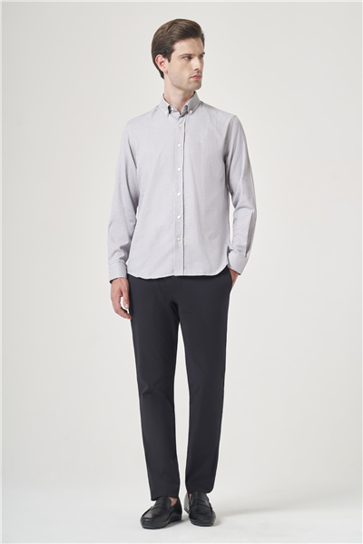 Gri Düğmeli Yaka Oxford Slim Fit Pamuklu Gömlek 1004265124