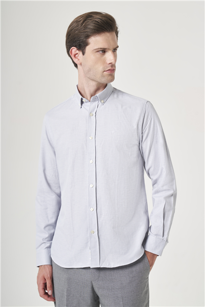 Gri Düğmeli Yaka Oxford Slim Fit Pamuklu Gömlek 1004265124
