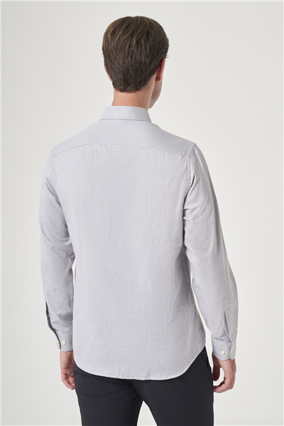 Gri Düğmeli Yaka Oxford Slim Fit Pamuklu Gömlek 1004265124