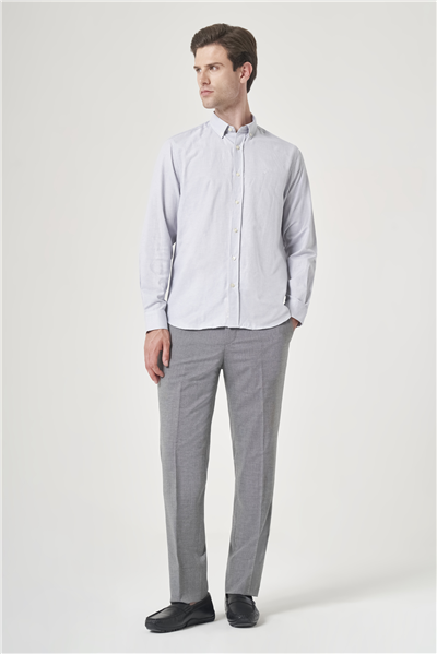 Gri Düğmeli Yaka Oxford Slim Fit Pamuklu Gömlek 1004265124