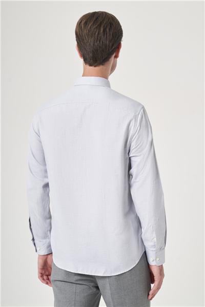 Gri Düğmeli Yaka Oxford Slim Fit Pamuklu Gömlek 1004265124