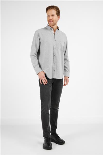 Gri Düğmeli Yaka Uzun Kol Cepli Comfort Fit Pamuklu Gömlek 1004255234