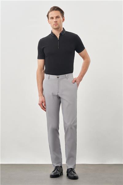 Gri Pamuklu Yandan Cepli Casual Comfort Fit Chino Pantolon 1003245169