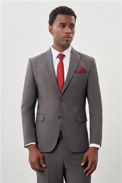 Gri Düz Kılıç Yaka Yünlü 6 Drop Slim Fit Classic Takım Elbise 1001245179