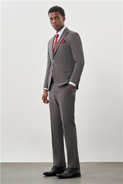 Gri Düz Kılıç Yaka Yünlü 6 Drop Slim Fit Classic Takım Elbise 1001245179