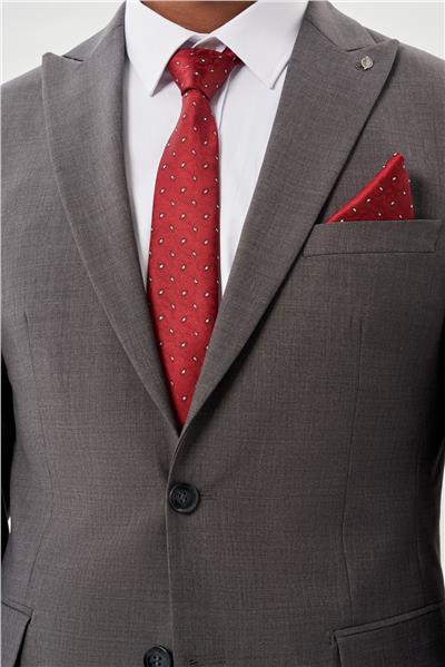 Gri Düz Kılıç Yaka Yünlü 6 Drop Slim Fit Classic Takım Elbise 1001245179
